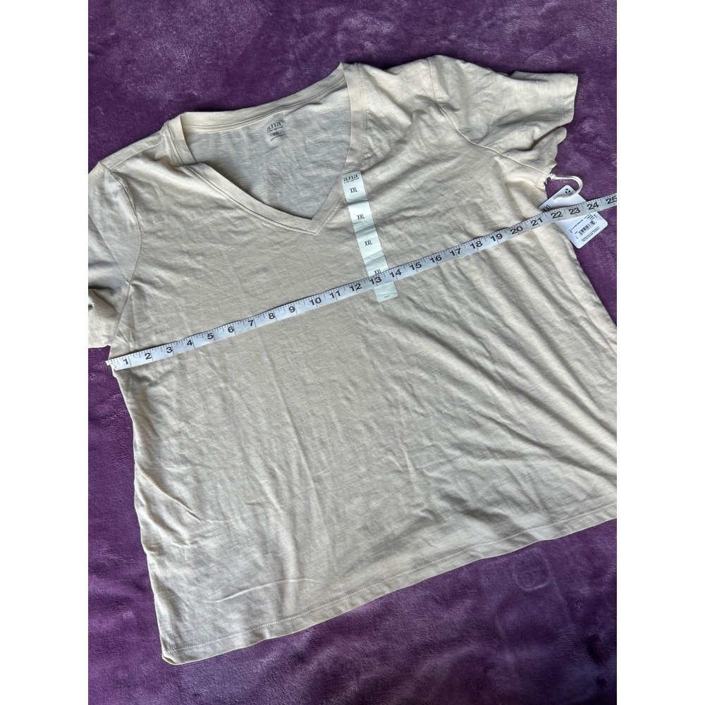 ana A New Approach Womens XXL Beige V-Neck Slub Knit Short Sleeve T-Shirt NWT - Picture 3 of 5